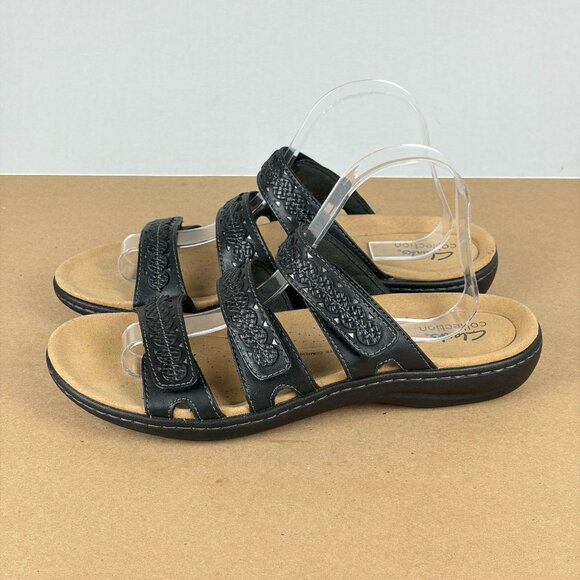 Clarks Laurieann Cove Three Strap Sandals Womens 10 Black Leather Hook and Loop - Picture 10 of 10